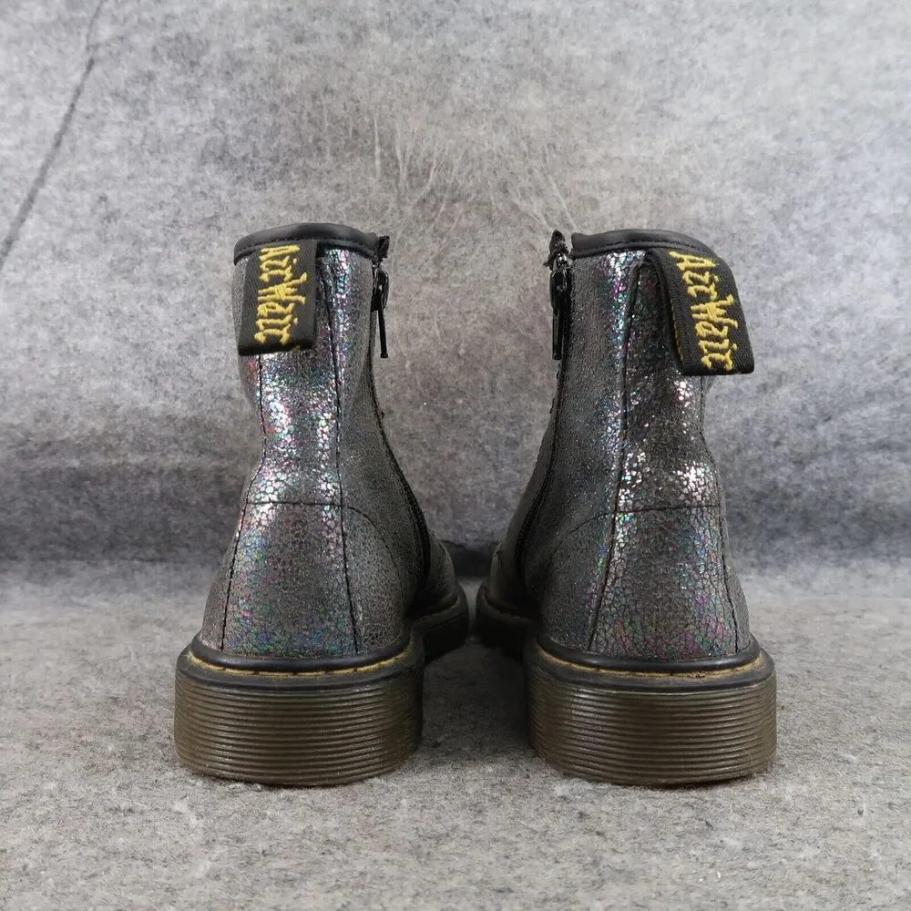 Dr Martens Shoes Kids 3 Boots Combat Delaney Crackle Iridescent Leather Docs Dm